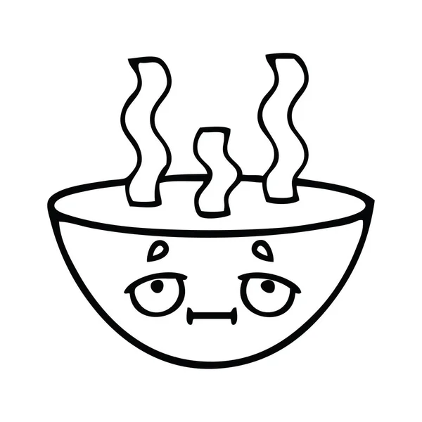 Lijntekening Cartoon Van Een Kom Warme Soep — Stockvector