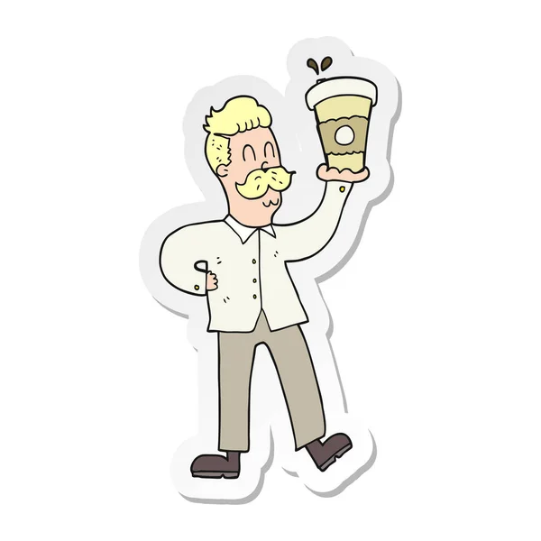 Sticker Cartoon Man Coffee Cups — Stock Vector