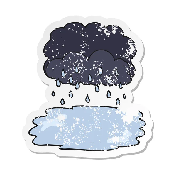 Ретро Стресова Наклейка Мультяшної Хмари Дощу — стоковий вектор