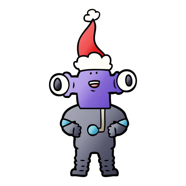 Freundliche Gradienten Karikatur eines Außerirdischen mit Weihnachtsmütze — Stockvektor