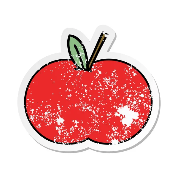 Autocollant Affligé Une Jolie Bande Dessinée Pomme Rouge — Image vectorielle