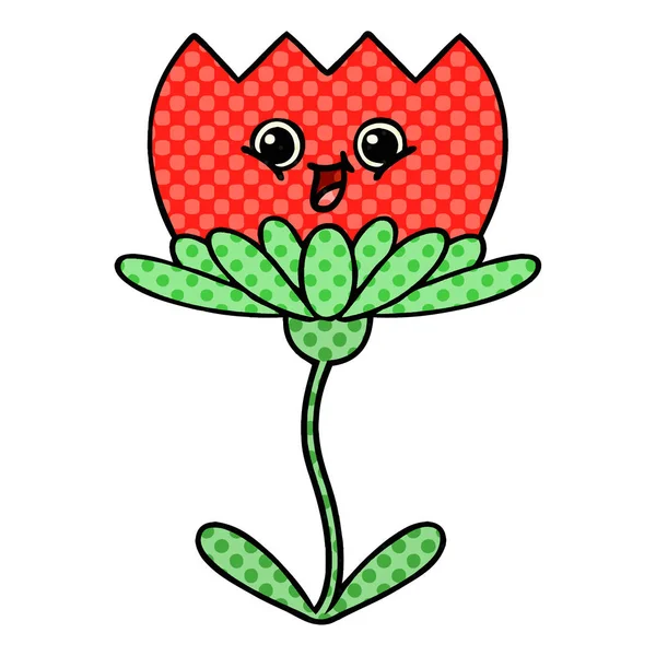 Estilo cómic flor de dibujos animados — Vector de stock