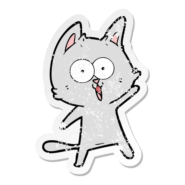 Verontruste Sticker Van Een Grappige Cartoon Kat — Stockvector
