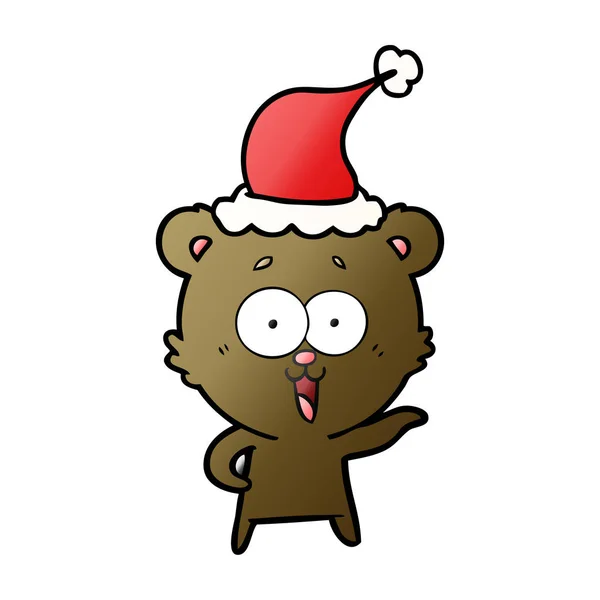 Karikatur eines lachenden Teddybären mit Weihnachtsmütze — Stockvektor