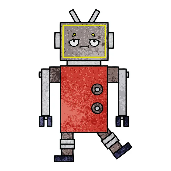 Rétro Grunge Texture Dessin Animé Robot — Image vectorielle