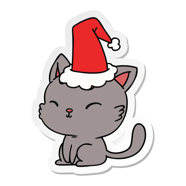 Adesivo Natale Disegnato Mano Cartone Animato Gatto Kawaii — Vettoriale Stock