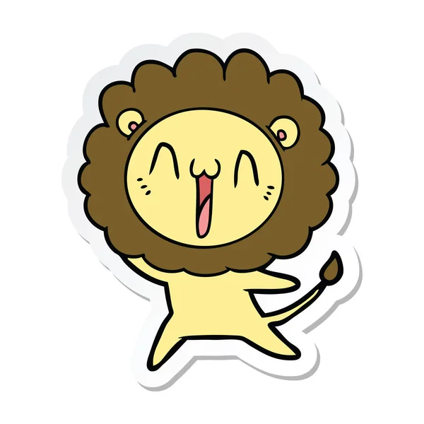 Pegatina León Dibujos Animados Feliz — Vector de stock