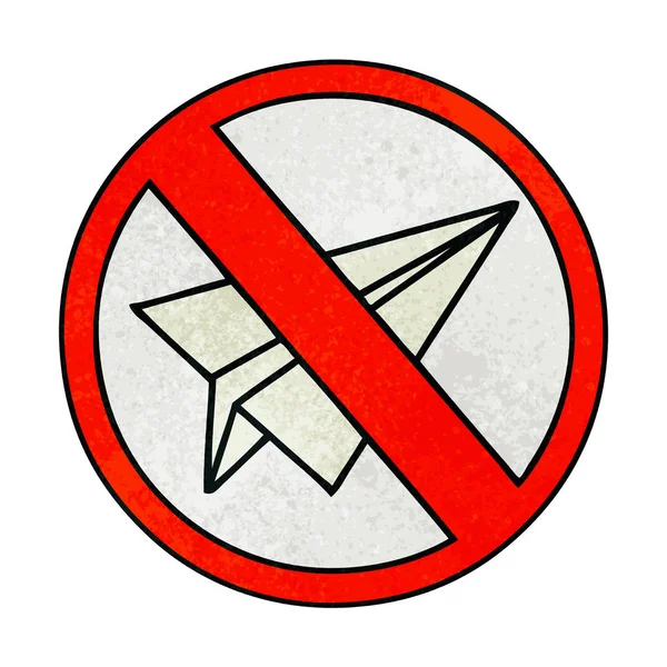 Retro grunge konsistens tecknad inga papper flygplan tillåtet — Stock vektor