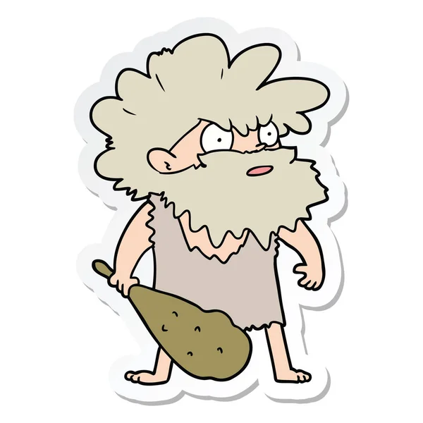 Pegatina de un hombre de la cueva de dibujos animados — Vector de stock