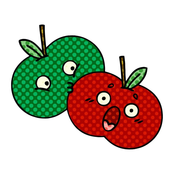 Cómic estilo de dibujos animados par de manzanas — Vector de stock