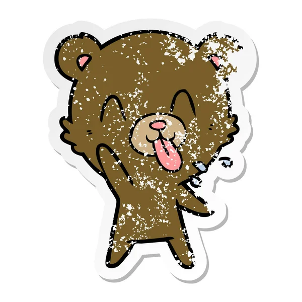Distressed sticker of a rude cartoon bear — Stock Vector