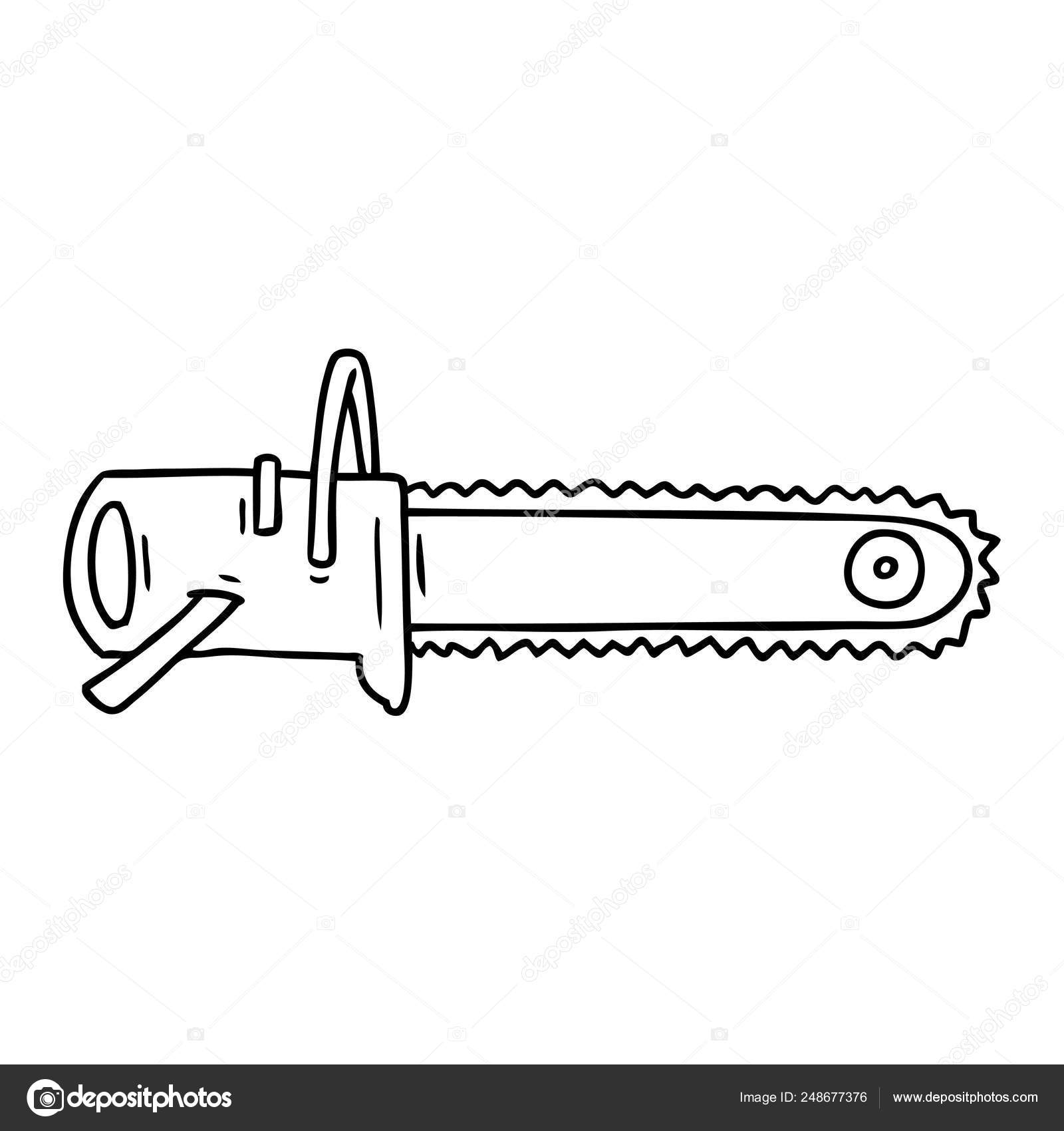 Hand Drawn Line Drawing Doodle Chain Saw Stock Vector