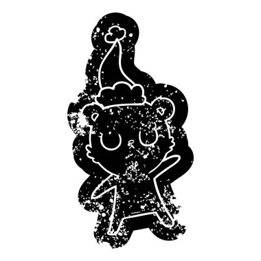 huzurlu ilginç çizgi film simgesi Noel Baba şapkası giyen bir ayının sıkıntılı