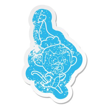 sıkıntılı etiket santa s giyen bir sürpriz maymunun karikatür