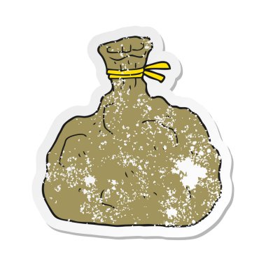 bir karikatür Retro sıkıntılı etiket çuval bağlı