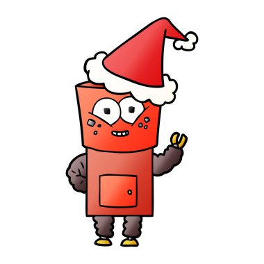 Merhaba Noel Baba şapkası giyen sallayarak bir robot mutlu degrade çizgi film