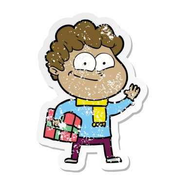 karikatür mutlu bir adamın sıkıntılı etiket