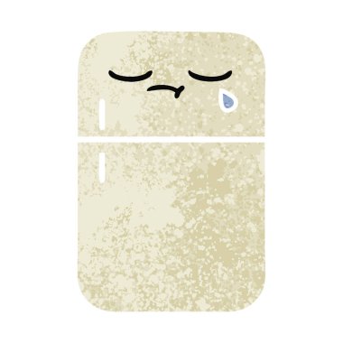 Retro illüstrasyon stil karikatür bir buzdolabı derin dondurucu