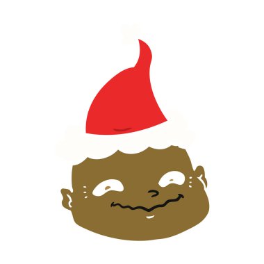 Noel Baba şapkası giyen kel bir adam düz renk gösterimi el çekilmiş