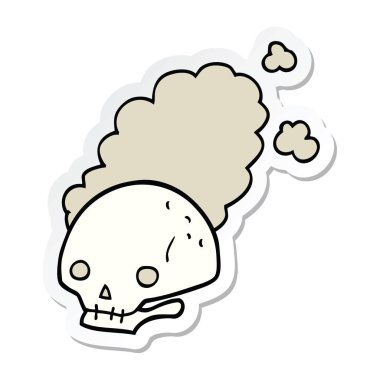 etiket bir karikatür tozlu eski kafatası