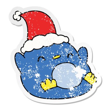 Noel sıkıntılı etiket karikatür kawaii Penguin el çekilmiş