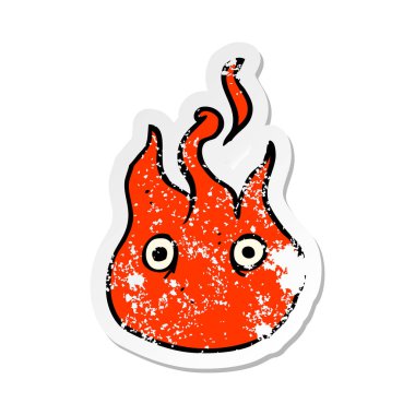 bir çizgi film alev sembolü Retro sıkıntılı etiket