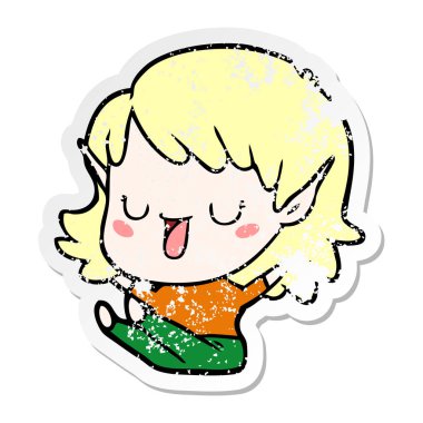 bir çizgi film elf kızın sıkıntılı etiket