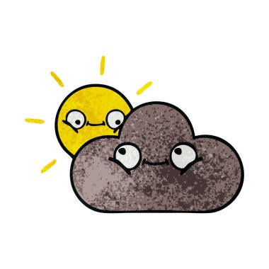 Retro grunge doku karikatür fırtına bulutu ve güneş