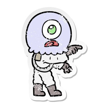 bir çizgi film Tepegöz'ü yabancı uzay adamı işaret sıkıntılı etiket