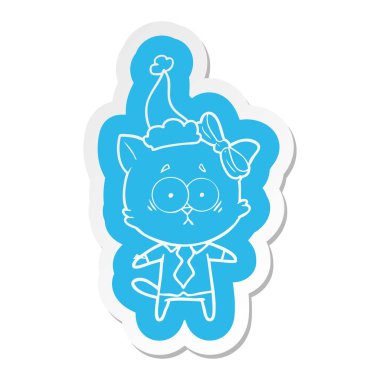 Noel Baba şapkası giyen bir kedi çizgi film etiketi