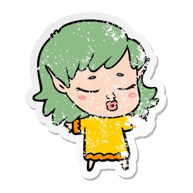 bir güzel karikatür elf kızın sıkıntılı etiket