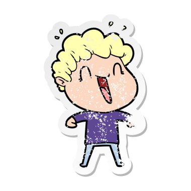 gülerek mutlu bir çizgi film adamın sıkıntılı etiket