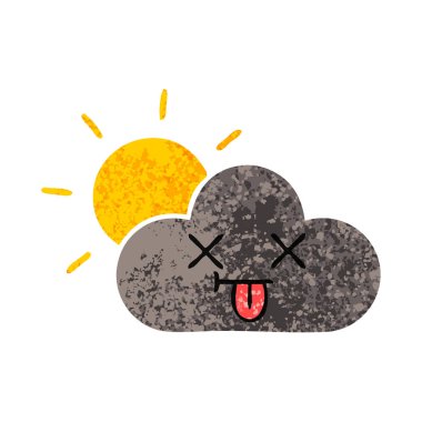 Retro illüstrasyon tarzı çizgi film fırtına bulutu ve güneş