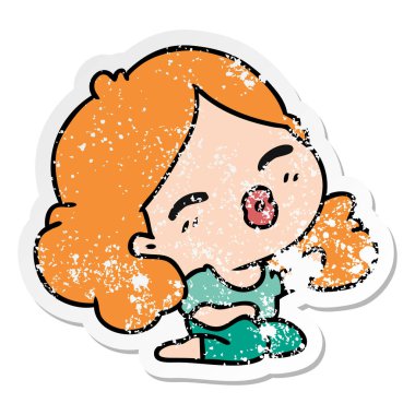 serbest el çekilmiş sıkıntılı etiket karikatür şirin kawaii kız