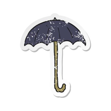 Retro sıkıntılı etiket bir karikatür şemsiye