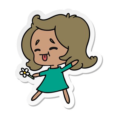 serbest el çekilmiş etiket karikatür şirin kawaii kız