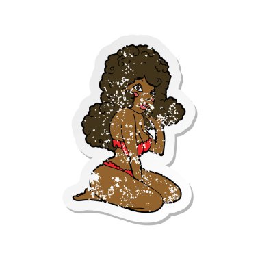 Kız çizgi film iğnenin Retro sıkıntılı etiket