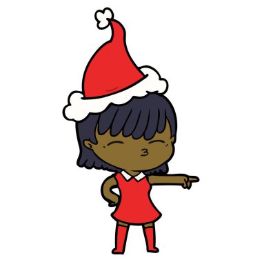 çizim için Noel Baba şapkası giyen bir kadın el çekilmiş