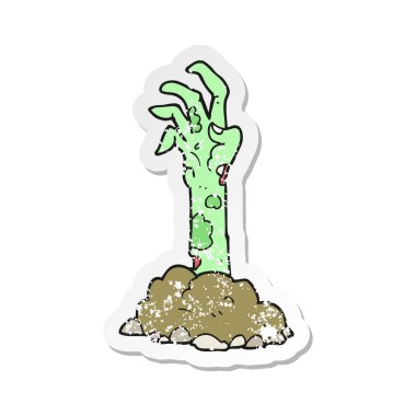 Retro etiket gr yükselen bir çizgi film zombi el sıkıntılı