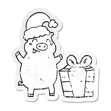 domuz bir karikatür mutlu Noel sıkıntılı etiket