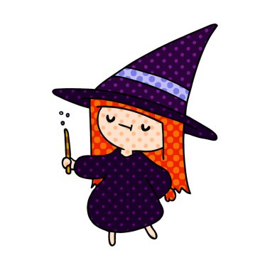 bir şirin kawaii cadı kız çizgi film gösterimi