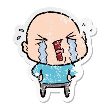 kel adam ağlıyor bir karikatür sıkıntılı etiket