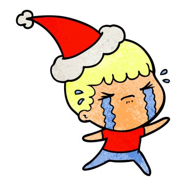 el giyen Noel Baba şapkası ağlayan bir adam dokulu çizgi film çekilmiş