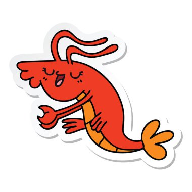 ilginç bir el etiket karikatür mutlu karides çizilmiş