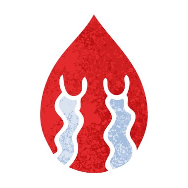 Retro illüstrasyon stil ilginç çizgi film duygusal kan damlası