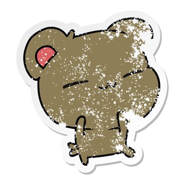 sevimli ayı serbest el çekilmiş sıkıntılı etiket çizgi film