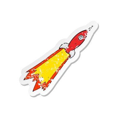 bir çizgi film roket Retro sıkıntılı etiket