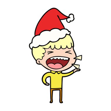 çizim için Noel Baba şapkası giyen bir gülen adam el çekilmiş