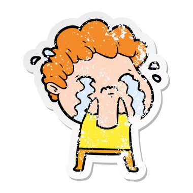 ağlayan bir çizgi film adamın sıkıntılı etiket