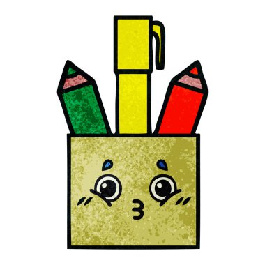 Retro grunge doku karikatür bir kalem tencere